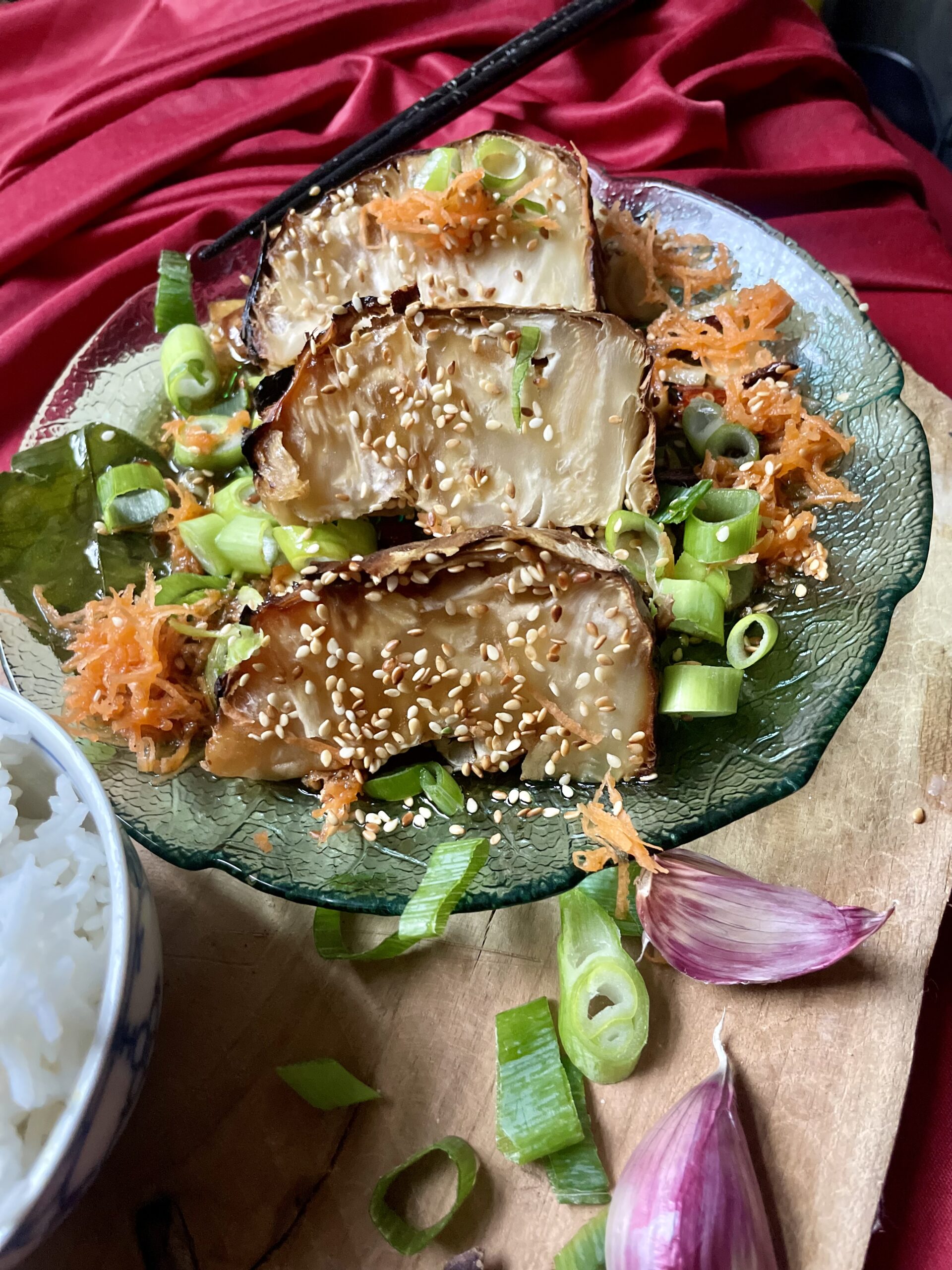 Close-up of Roasted Celery Root Wedges - Each wedge showcases the golden-brown perfection of perfectly roasted celery root, capturing the rich flavors and textures that await in this delectable vegan dish.